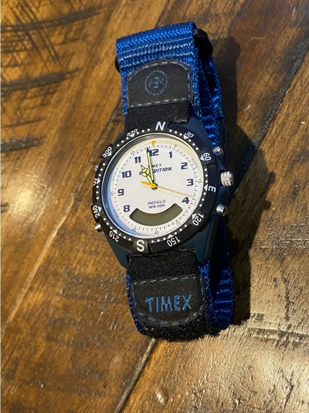 Timex White Dial Watch with Blue Nylon Strap